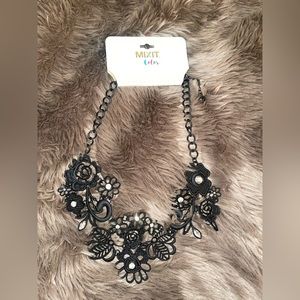 Mixit Metal Flowers and rhinestones black Necklace